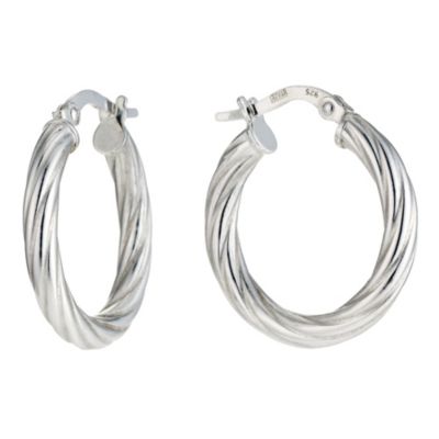 Silver 15mm Twist Hoop Earrings | H.Samuel