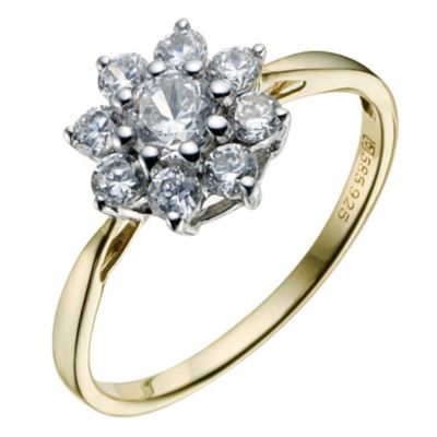 9ct Gold & Silver Cubic Zirconia Cluster Ring | H.Samuel