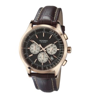 Sekonda Men's Brown Leather Strap Chronograph Watch | H.Samuel