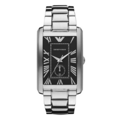 Emporio Armani men's rectangular dial stainless steel watch - Ernest Jones