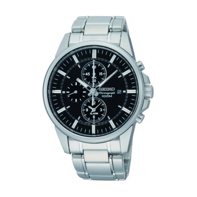 Seiko 100M men's stainless steel black chronograph watch - Ernest Jones