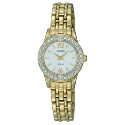 Seiko Solar Ladies' Crystal Set Gold Plated Bracelet Watch | H.Samuel