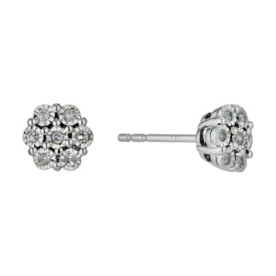 Sterling Silver Diamond Flower Cluster Stud Earrings | H.Samuel
