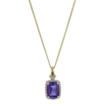 9ct Yellow Gold Amethyst & Diamond Pendant | H.Samuel