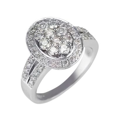 18ct white gold 1 carat diamond oval cluster ring - Ernest Jones