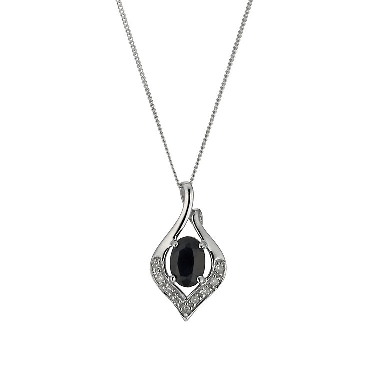 9ct White Gold Diamond & Sapphire Pendant Necklace | H.Samuel