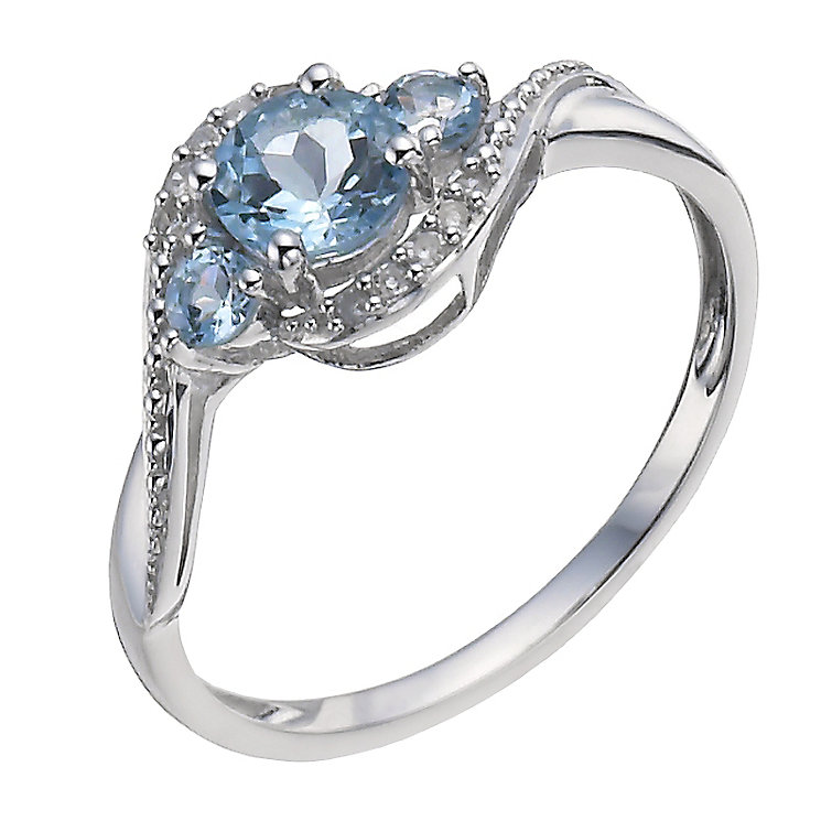 9ct White Gold Aquamarine & Diamond Ring | H.Samuel