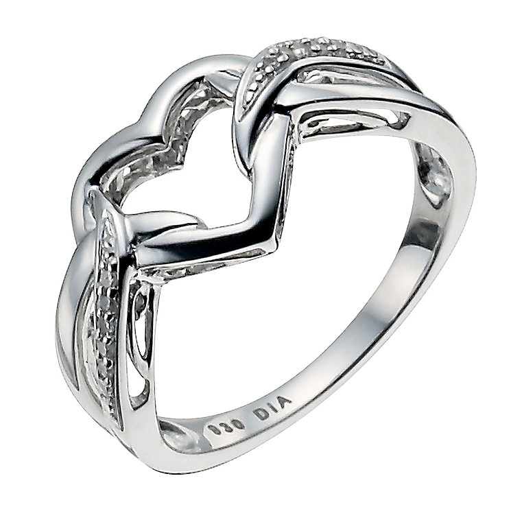 Argentium Silver Diamond Kiss Heart Ring | H.Samuel
